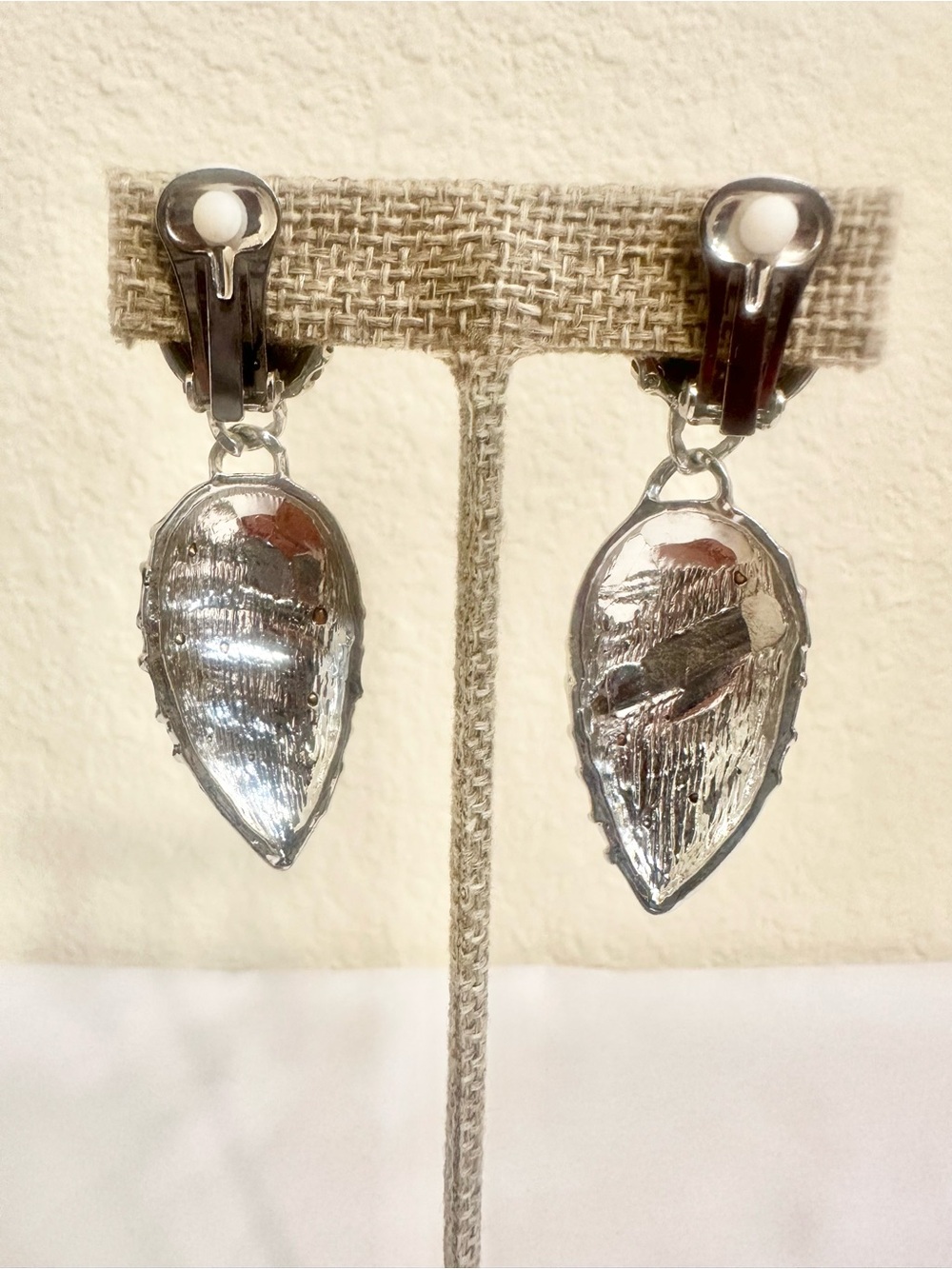 VTG Silver Tone Black and Silver Crystal Drop Earrings - Picture 4 of 5